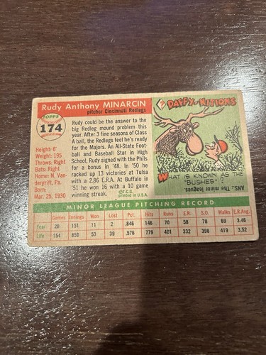 1955 Topps Rudy Minarcin #174 EX Cincinnati Redlegs hohe Nummer - Bild 5 von 6