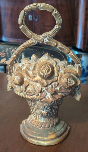 Antique Flower Basket Doorstop English Brass & Cast Iron 19th Century - Picture 9 of 17