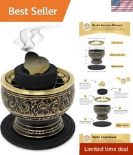Compact Brass Charcoal Incense Burner with Elegant Wooden Coaster for Meditation