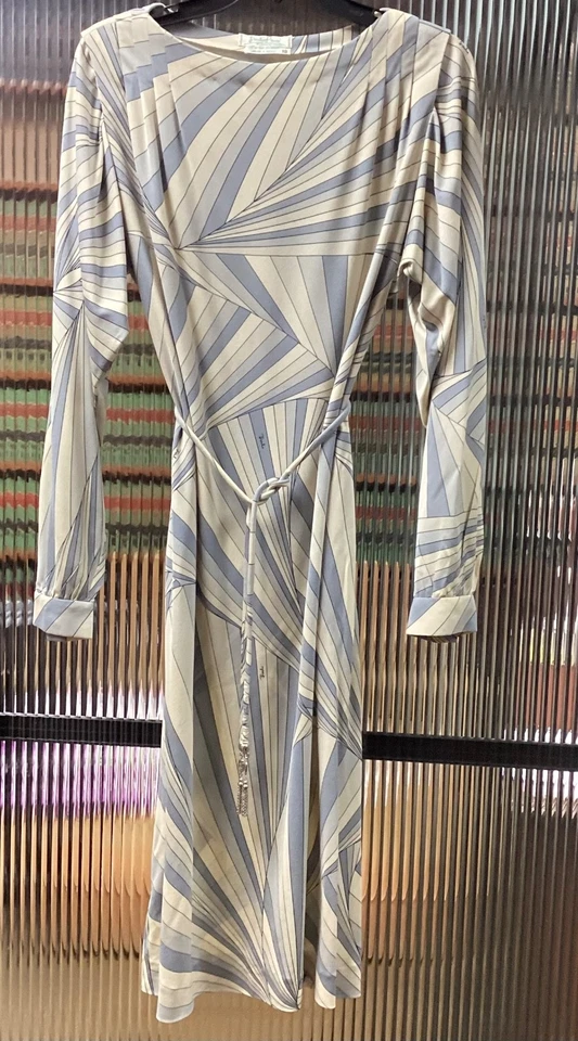 EMILIO PUCCI ITALY IRIDE 1960's Belt Sheath Dress 100% SILK IRIDE Size 10 -FLAWS - Image 2 of 4
