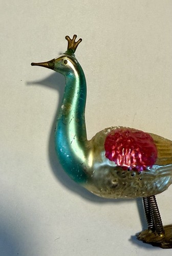 Antique Christmas Blown Glass Bird with Tree Clip German Ornament Peacock 4" - Picture 6 of 16