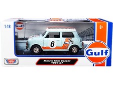 1961-1967 Morris Mini Cooper RHD Gulf Oil Blue Orange Checkered 1/18 Diecast ...