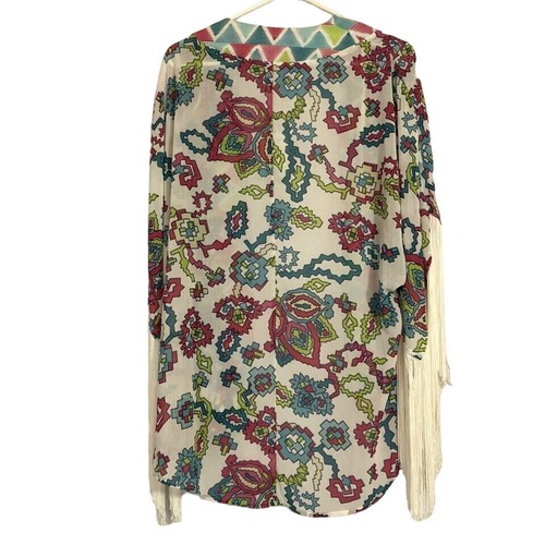 Dept 222 Kimono M Cardigan Floreale Copricostume Nero Bohemien Flowy Coastal SP - Foto 3 di 12