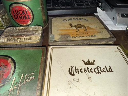 10 boîtes à cigarettes anciennes diverses Lucky Strike Camel Chesterfield Raptco Greenbrier - Photo 5/7