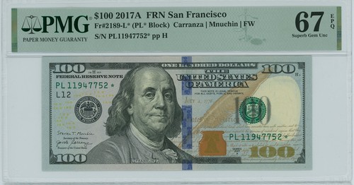 2017 $100 FEDERAL RESERVE *STAR* Fr#2189-L*-(SAN FRAN)-PMG 66-68-TOP POP 8 BLOCK - Picture 7 of 8