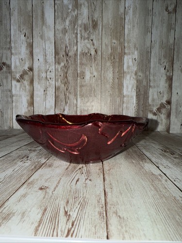 Raro Vintage 6" IVV Vidrio Texturizado Rojo con Capa Dorada Cuenco Pintado a Mano en Italia - Imagen 8 de 8