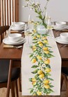 Summer Lemon Theme Linen Table Runner Holiday Wedding Party Decor Watercolor Set