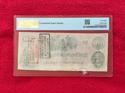 T-41 1862-1863 $100 Dollar CSA Confederate "Hoer" Note *PMG 58 EPQ About Unc* - Picture 2 of 4