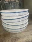 Vintage Pyrex Milk Glass Blue Stripe Cereal Bowls Set of 4 1.5 Cup USA