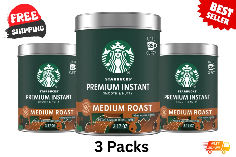 Starbucks, Instant Coffee, Premium Medium Roast, 3.17 oz 3 Pack