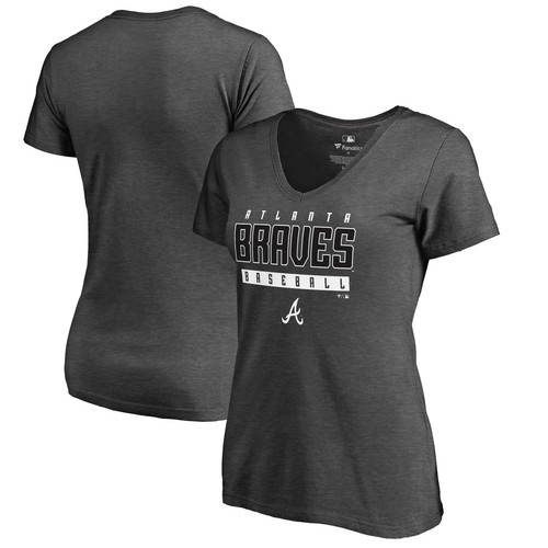 Women's Ash Atlanta Braves Charcoal Stack V-Neck T-Shirt