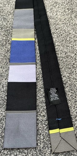 Mens Paul Smith 100% Silk Multi Colour Horizontal Patterned Flat Square End Tie