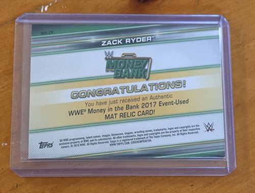 2019 Topps WWE Money in the Bank Superstar Mat Relic #MR-ZR Zack Ryder /10 Gold - Picture 2 of 2