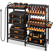 TC-HOMENY Garage Rolling Power Tools Organizer Cart w/Charging Station Tool Cart