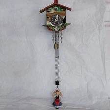 Vtg German Mini Chalet Cuckoo Clock Swinging Girl Bird Hand Painted Untested