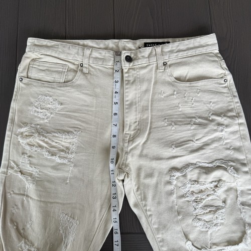 Smoke Rise Streetwear Jeans Herren 36x32 Beige Elfenbein Stretch Distressed Denim Neu ohne Etikett - Bild 9 von 16