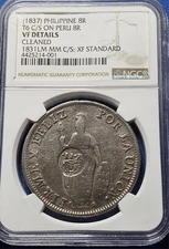 Spanish Philippines Counterstamp 1831 Peru Reales VF Details NGC