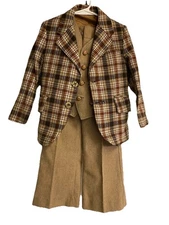Vintage Jack Tar 3 Piece Suit 1970s Boys Toddler Beige Plaid