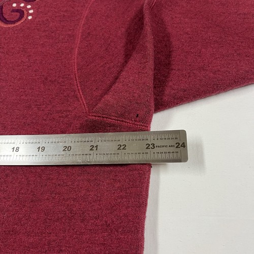 Isländisches Design Strickjacke Pullover Damen XL rot Blumen bestickt 100% Wolle - Bild 7 von 14