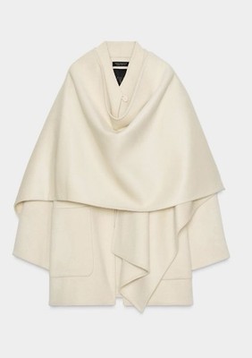 ZARA ウールブレンドケープ ZARA NEW WOMAN ZW COLLECTION WOOL BLEND CAPE COAT ECRU XS / S 8491