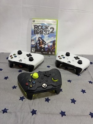 Xbox Controller Lot 3 Controllers + Rock Band 2 Game Mixed Brands Untested
