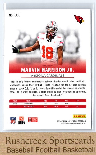 Panini Prestige #303 2024 Marvin Harrison Jr. RC Rookie - Imagen 2 de 2