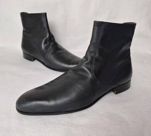 A. Testoni Basic Men's Black Leather Zip Ankle Boots Size 10 Made In Morocco 