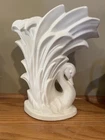 Vintage McCoy White Swan in Reeds Vase Planter 1940s Art Deco 9"