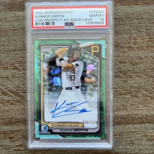 KONNOR GRIFFIN 2024 BOWMAN DRAFT CHROME PROSPECT AUTO AQUA LAVA PSA 10 60/199