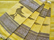 Linen Tablecloth and Napkins - Maize & Brown with Needlepoint BIRD Design