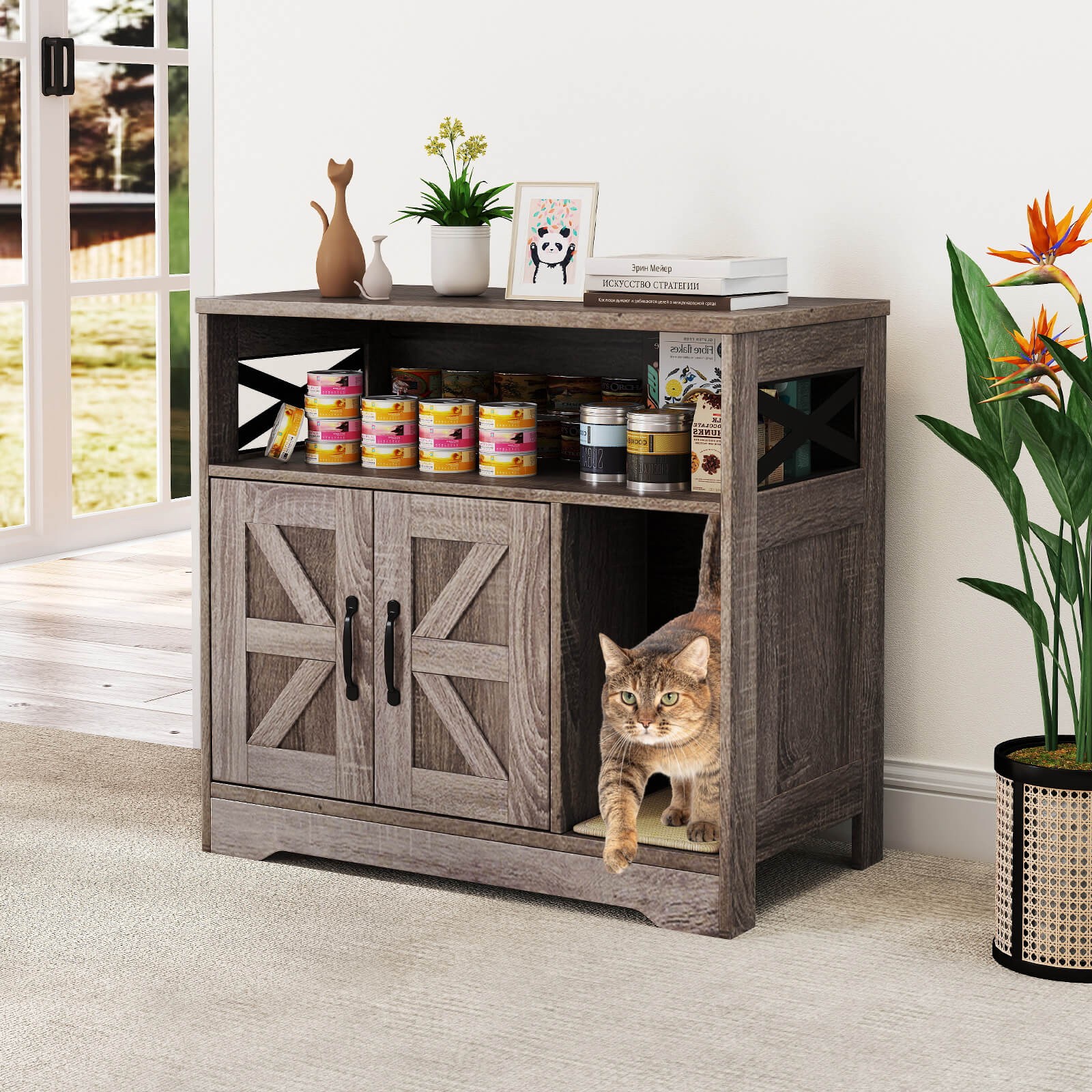 Enclosure W/ Storage Double Doors Sisal Scratching Mat Indoor