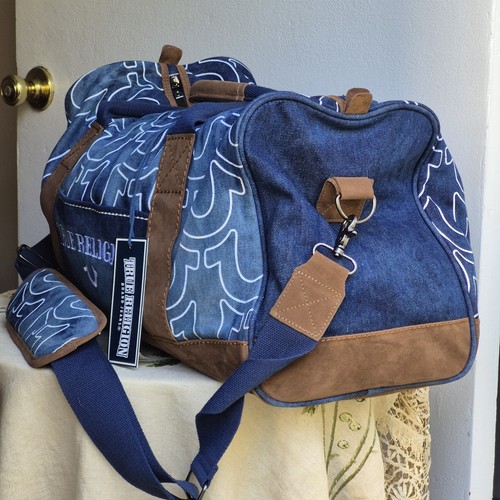 Vintage Y2k True Religion Canvas Jean Faux Suede Weekend Unisex Travel Duffel B - Picture 13 of 22