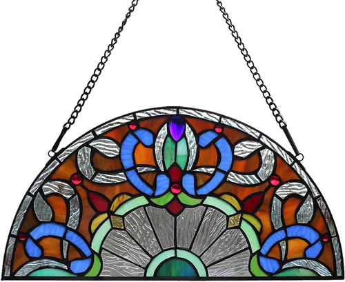 Finestra in vetro colorato mezza luna 16"" fatta a mano da appendere stile Tiffany semplice barocco - Foto 6 di 7