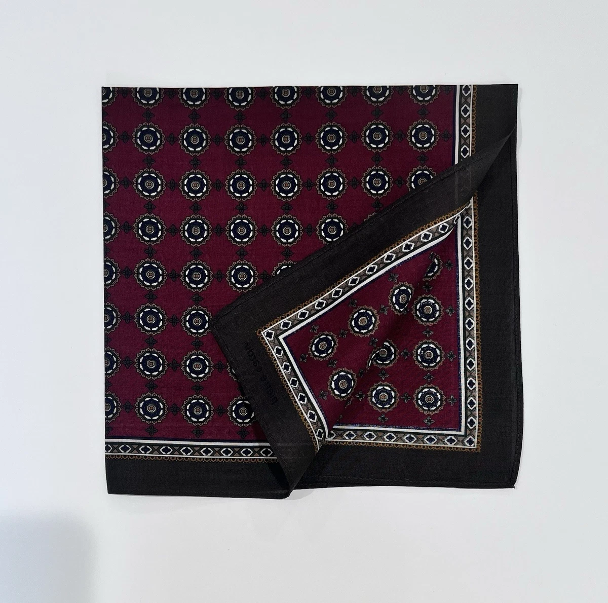 MEN HANDKERCHIEF PIERRE CARDIN RED GEOMETRIC COTTON VTG ART SQUARE 17.5”
