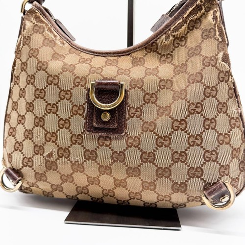 Gucci Abbey One-Shoulder GG Canvas Leder Tasche Beige Vintage - Bild 15 von 24