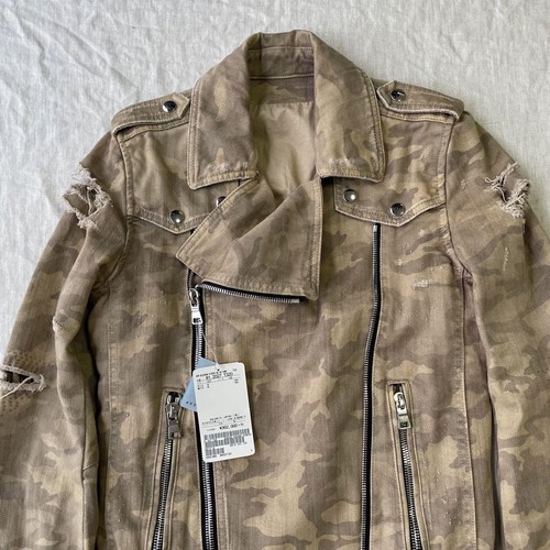 Balmain Camo Damaged Leather Rider Jacket XS Denim Style New - Picture 2 of 16
