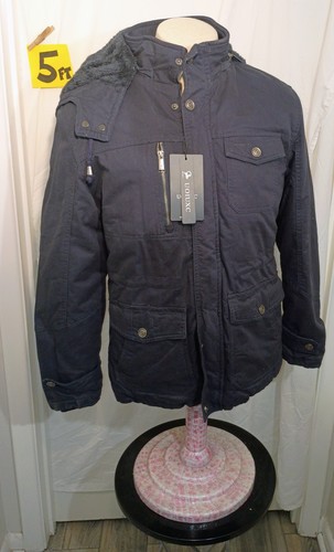 Neu mit Etikett Uouuxc schwarzer mittellanger Wintermantel für Herren kleine abnehmbare Kapuze Cargotaschen - Bild 1 von 4