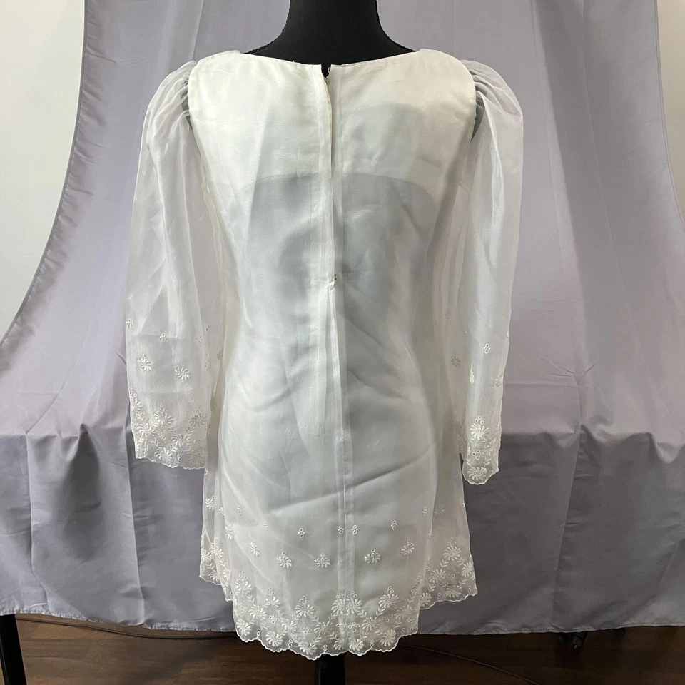 Vestido Corky Craig Vintage Mujer Pequeño Transparente Organza Floral Mini Manga Abullonada Años 70 Foto 2 de 4