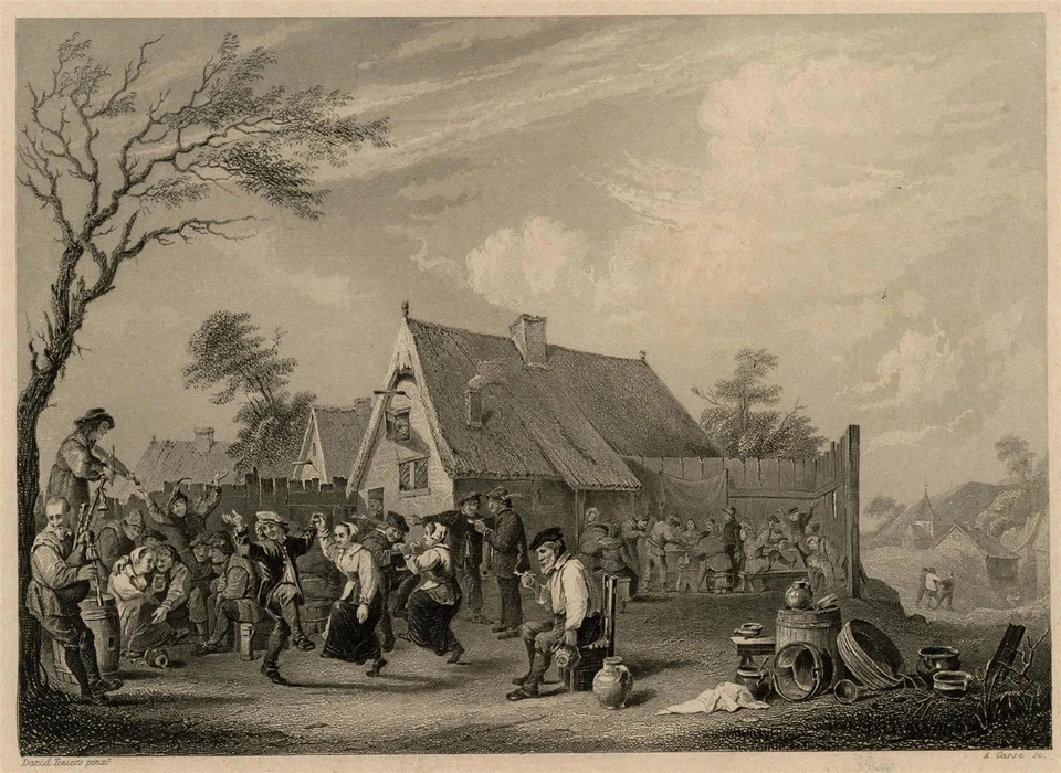 Alexander Carse nach David Terniers Dorffest Genreszene Orig Stahlstich um 1800 - Bild 3 von 3