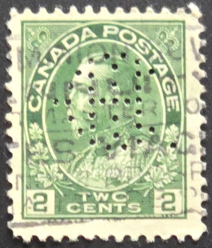 Kanada - 1912 Scott 106 2c King George V Admiral Green - PERFIN - Briefmarke