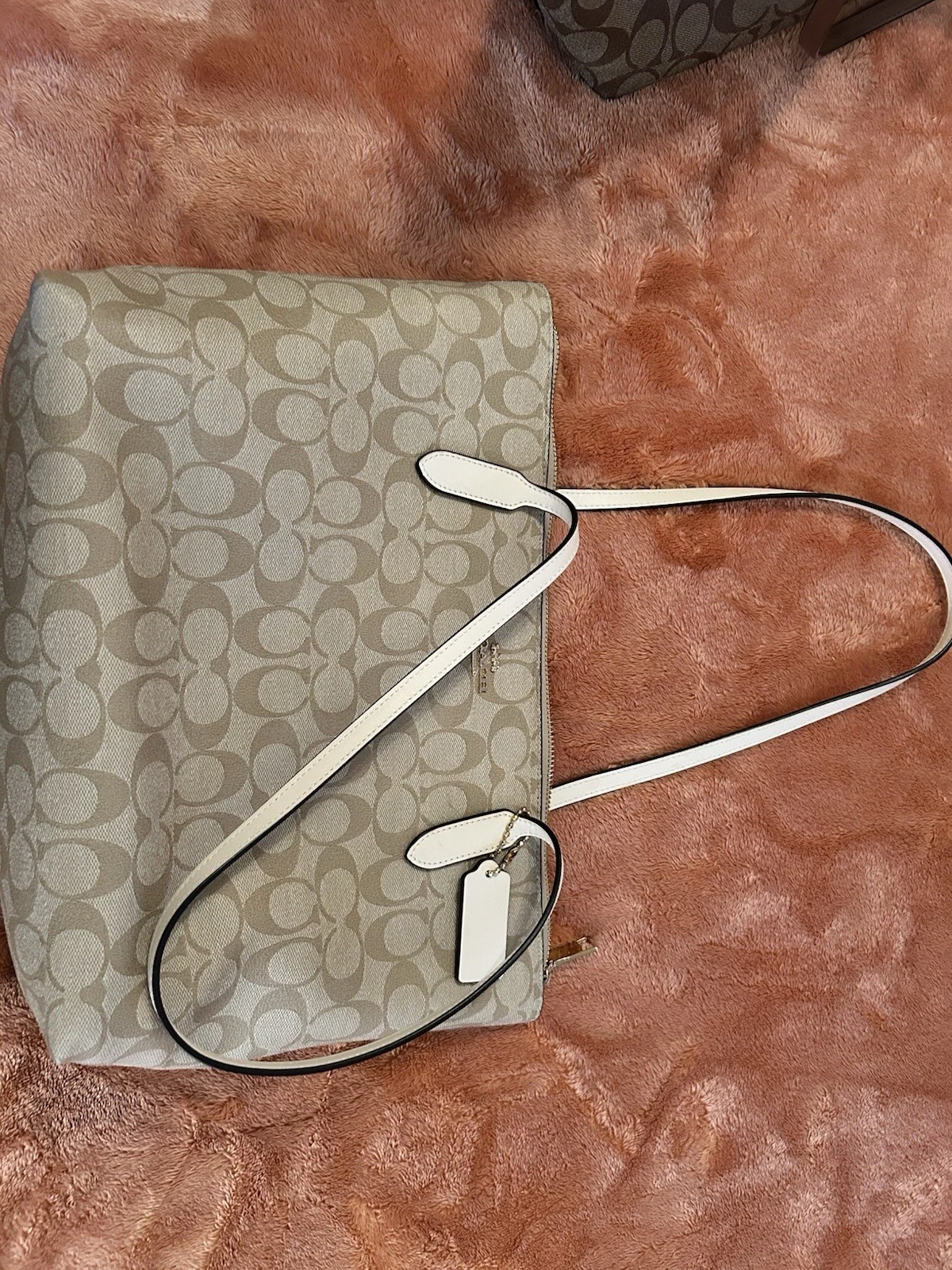 Coach Borsa Donna Outline Firmata con Zip Firma Marrone