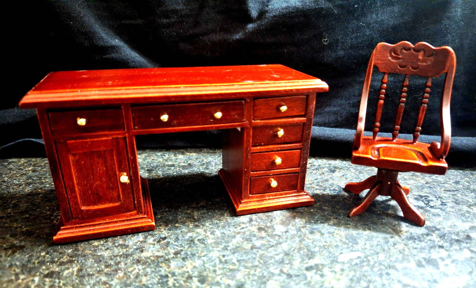 Dollhouse Desk Chair Set 1:12 Bombay Miniature Office Furniture Wood NIB