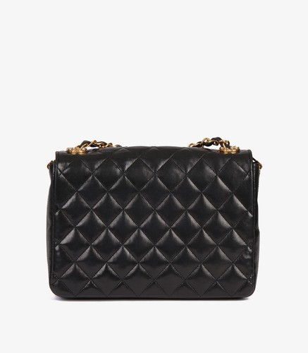 Bolso Chanel Negro Acolchado Piel de Cordero Vintage Cristal Adornado Mini Solapa - Imagen 2 de 11