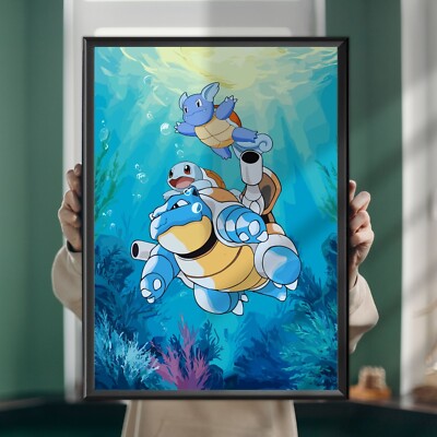 Pokémon Poster Blastoise, Wartortle und Squirtle, Anime Style, Wandbild