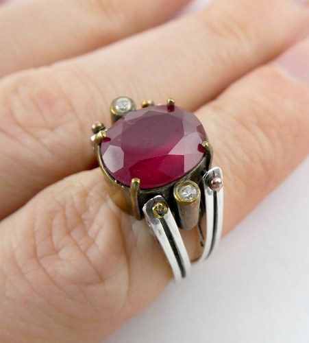 Anello Bora Yasar argento sterling zodiaco cancro granchio creato in laboratorio rubino misura 7,25 - Foto 2 di 22