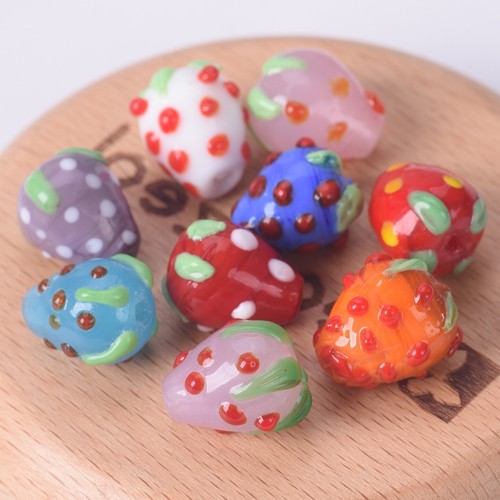 5pcs 14x12mm Strawberry Shape Handmade Lampwork Glass Beads For Jewelry Making - Picture 5 of 13