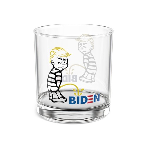 Trump Pissing on Biden President Donald J Trump Peeing Rocks Glass, 10oz - Picture 5 of 5