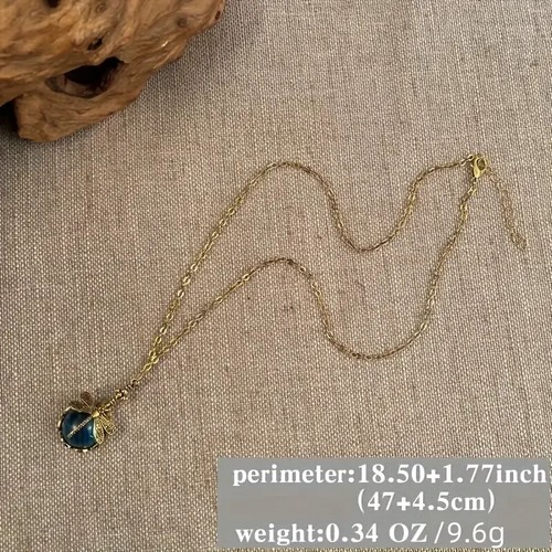 Vintage Bronze Hand Carved Dragonfly Pendant Necklace Women Ethnic Purple Color - Picture 3 of 3