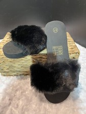 Women's Slide Open Toe Slippers  SZ 8.5 to 9 Fluffy Fur Slip on EU SZ 41