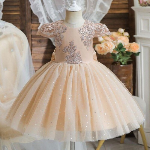Girls Wedding Sweet Pink Birthday Party Bowknot Princess Lace Tulle Short Dress - Bild 2 von 26